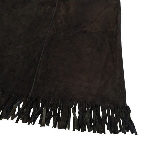 Express Vintage 90s Leather Fringe Skirt Size S Brown Boho Western Pencil - Picture 5 of 7